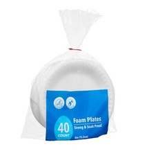 40 Count Round Foam Plates 6 in Strong Soak Proof Disposable