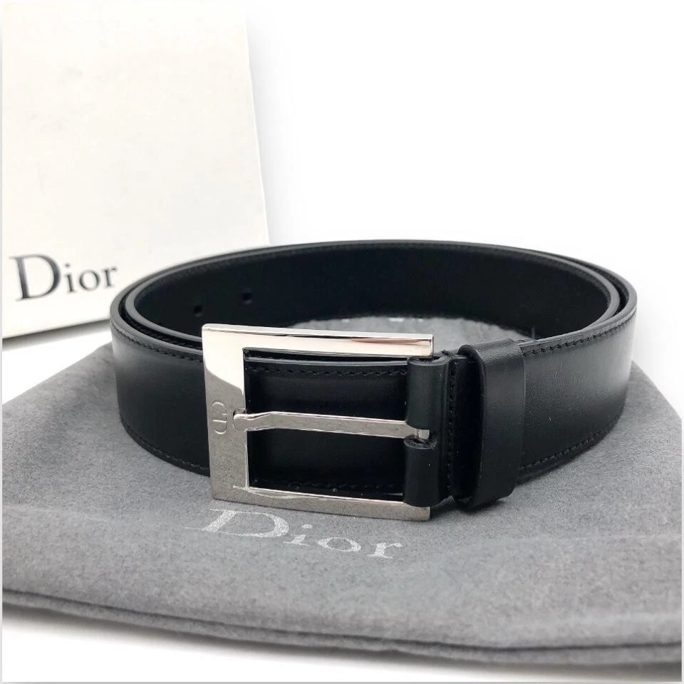 Authentique ceinture noire Christian Dior boucle argentée marque CD pour femme 84 93 cm