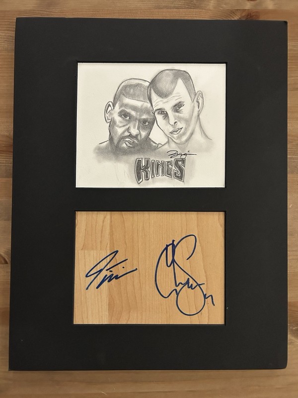 🔥 1 Of 1 Rare Chris Webber Jason Williams Autographed Hardwood Hand-Drawn Photo