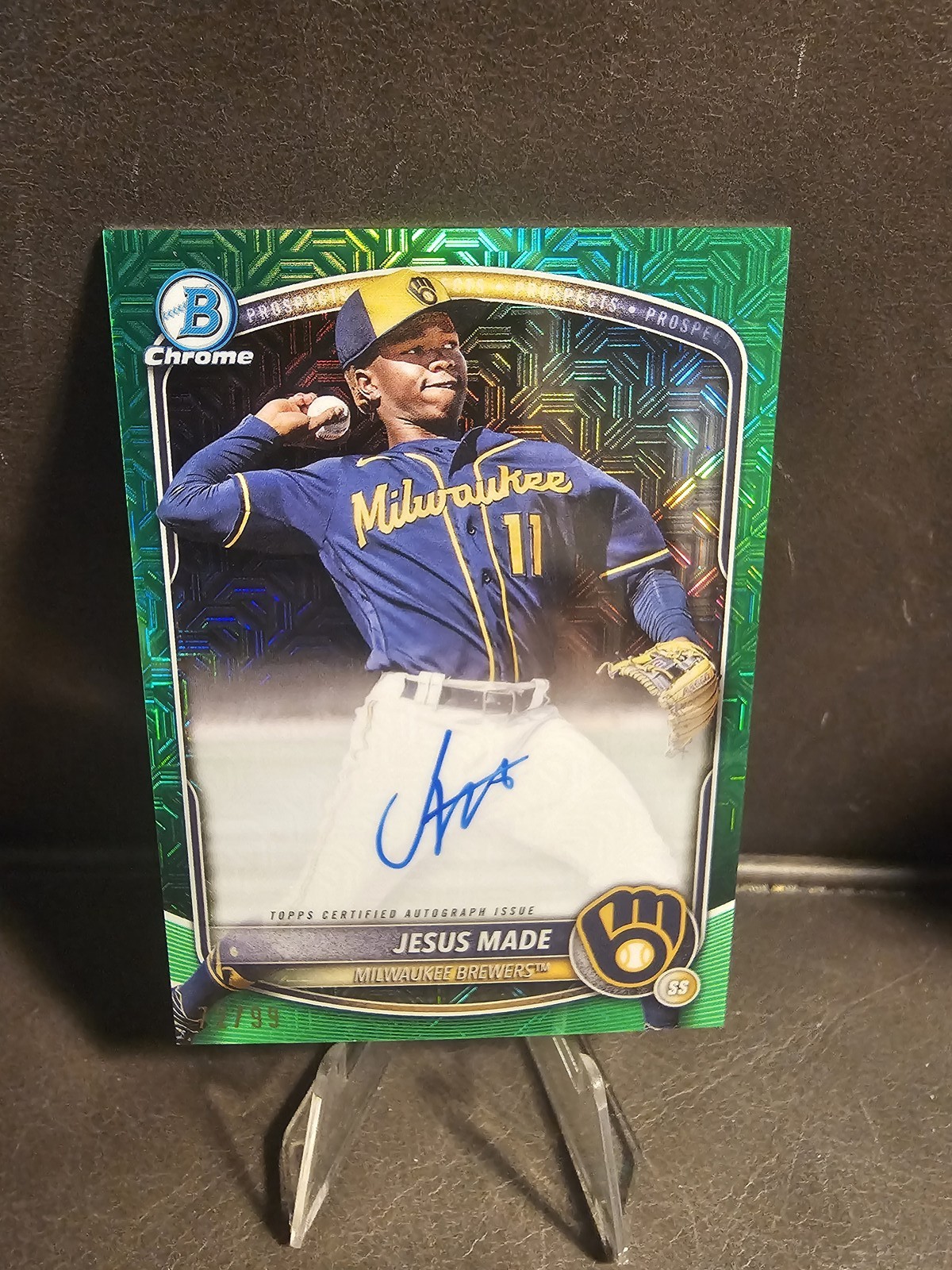2025 Bowman #BMA-JM Jesus Made Chrome Prospects Auto Mojo Green Refractor /99