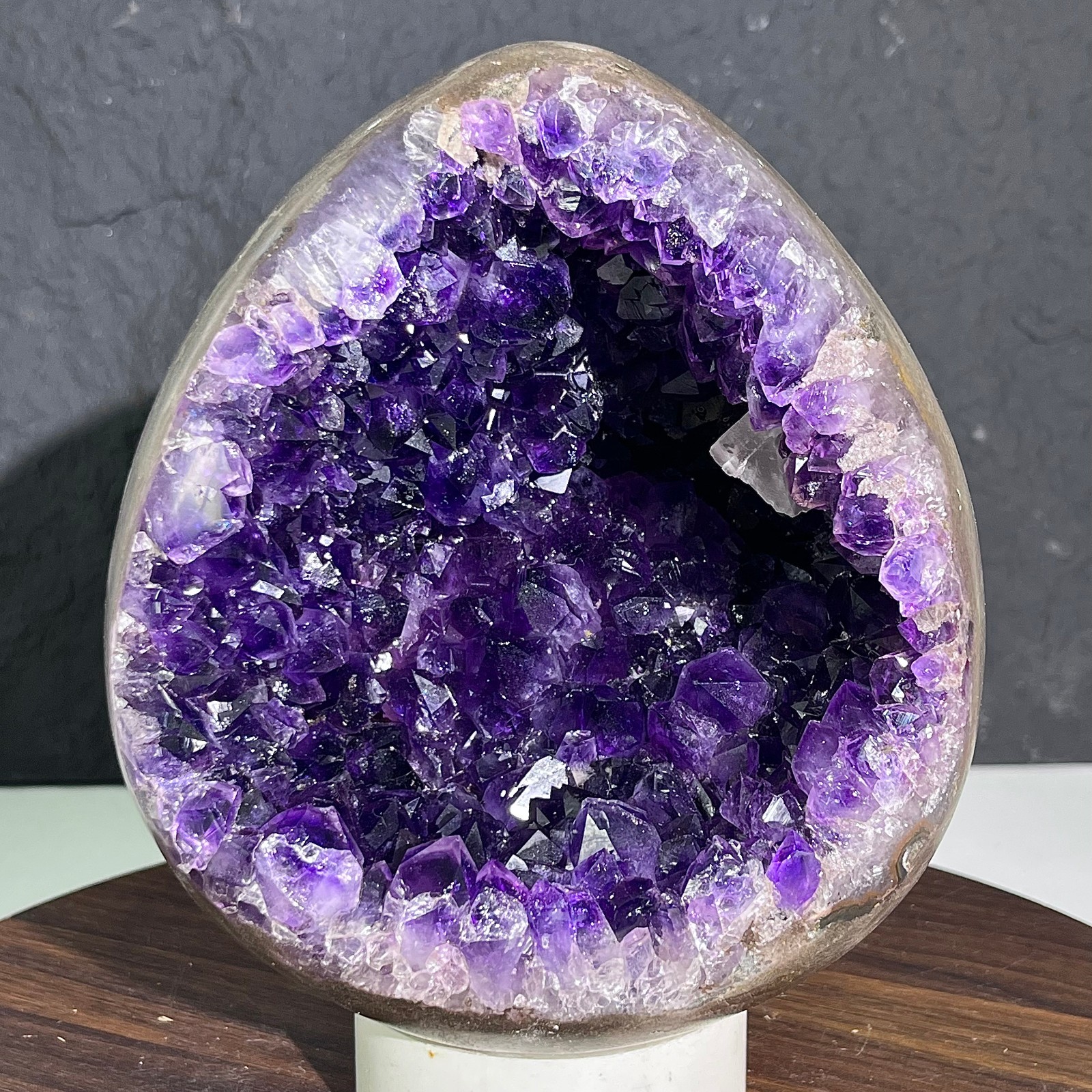 Egg Shape Amethyst Geode - Open One Side Crystal Cluster - 10.1LB