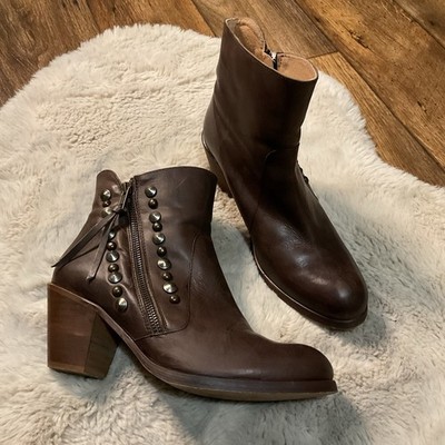 Chio Studded Block Heel Bootie Size 40 Brown Kissre Side Zip Made Spain Boots