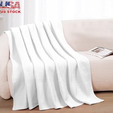 Cotton Waffle Weave Blanket Lightweight Summer Soft Cozy Bedding Essential New