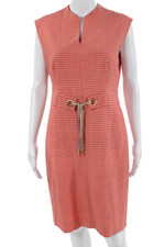 Tahari Levine Women Sheath Dress Pink Polka Dot Sleeveless Knee Length Size 8