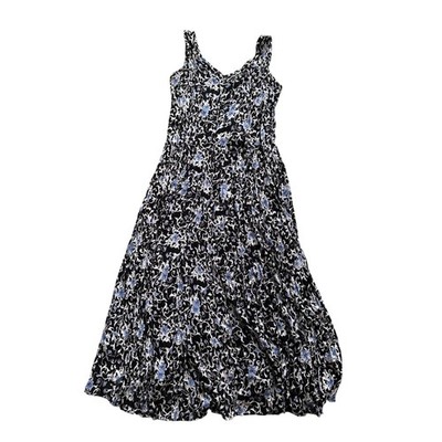 Basic edition Black Blue Floral Filigree V-Neck Sleeveless Maxi Dress