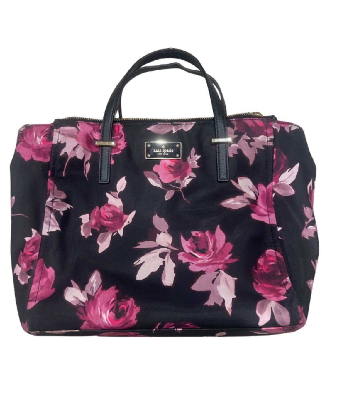 Kate Spade Rose Symphony Alyse Satchel Tote in Black Pink Floral