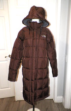 WOMAN'S THE NORTH FACE BROWN LONG PUFFER DOWN COAT SIZE L VERY GOOD CONDITION