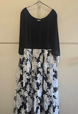 ALEX EVENINGS WOMAN Blk Evening Gown/ Blk/Wht/Slvr Floral Skirt,3/4 Slv, NWT,18W