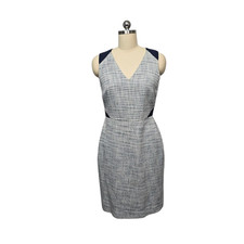 J.Crew Dress Womens 4 Gray Navy Sheath Tweed V-Neck Sleeveless Office G3425