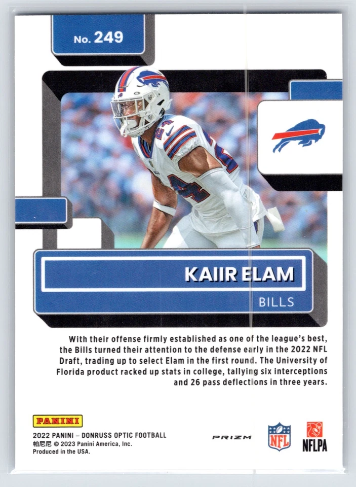2022 Panini Donruss Optic Rated Rookie Purple Shock Prizm #249 Kaiir Elam RC - Image 2 of 2