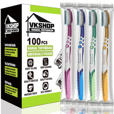Vkshop 100 Bulk Travel Toothbrushes Portable Individually Wrapped Toothbrush