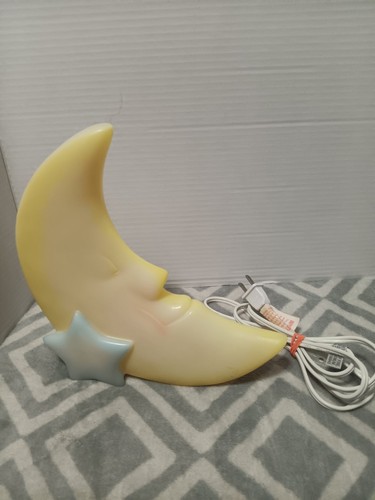 Vintage Crescent Moon Face Star Wall Lamp Night Light Nursery Kids Room WORKING