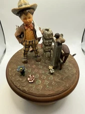 Thorens Rotating Music Box Happy Wanderer Swiss Made Carved Wood Vgt Non Working