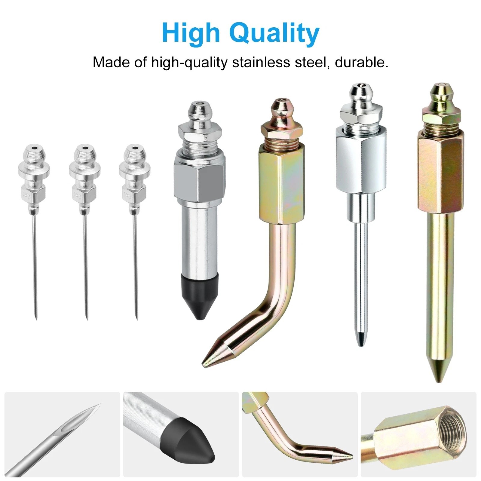 7pc Grease Gun Accessory Kit Needle Tips Elbow Adapter Dispenser Rubber Nozzle