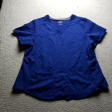 Scrubstar Scrub Top Womens 2XL Blue Ultimate V Neck Short Sleeve Pockets Nursing