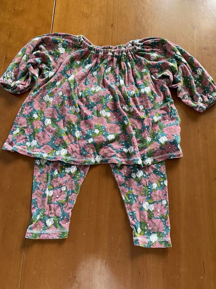 Top e leggings Milkbarn verde/rosa floreale bambù usato in ottime condizioni - 6-12Mos - Immagine 2 di 4