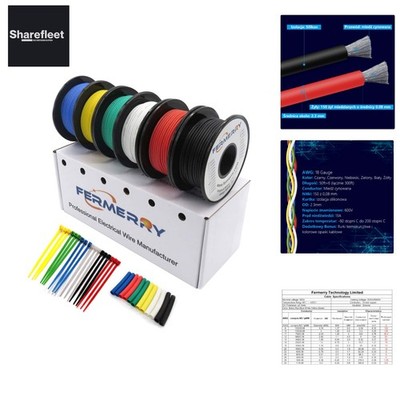 18AWG Silikonlitzendraht Spule, 6 Farben je 15m   Hochwertiges Anschlusskabel