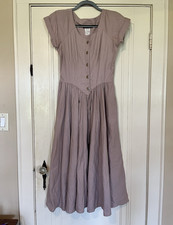 Vintage Tickets Dress Womens S 5/6 Fit & Flare Cap Sleeve Buttons Maxi Cotton