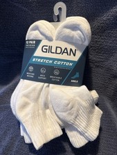 Gildan Men's Stretch Cotton Ankle Cut White Socks Size 6-12  12 pairs .