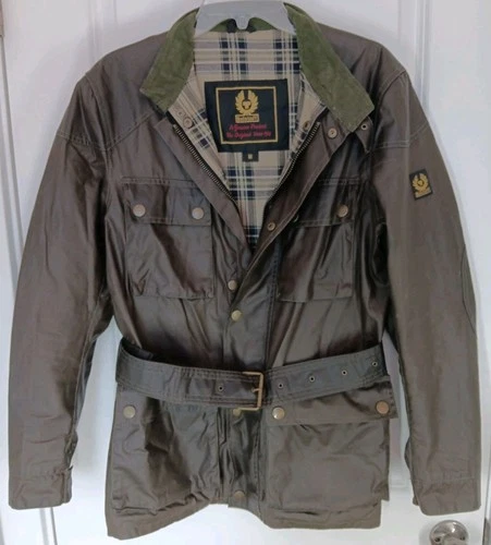 Belstaff Waxed Cotton Biker Jacket Size M Brown Made In Italy - product listing photo