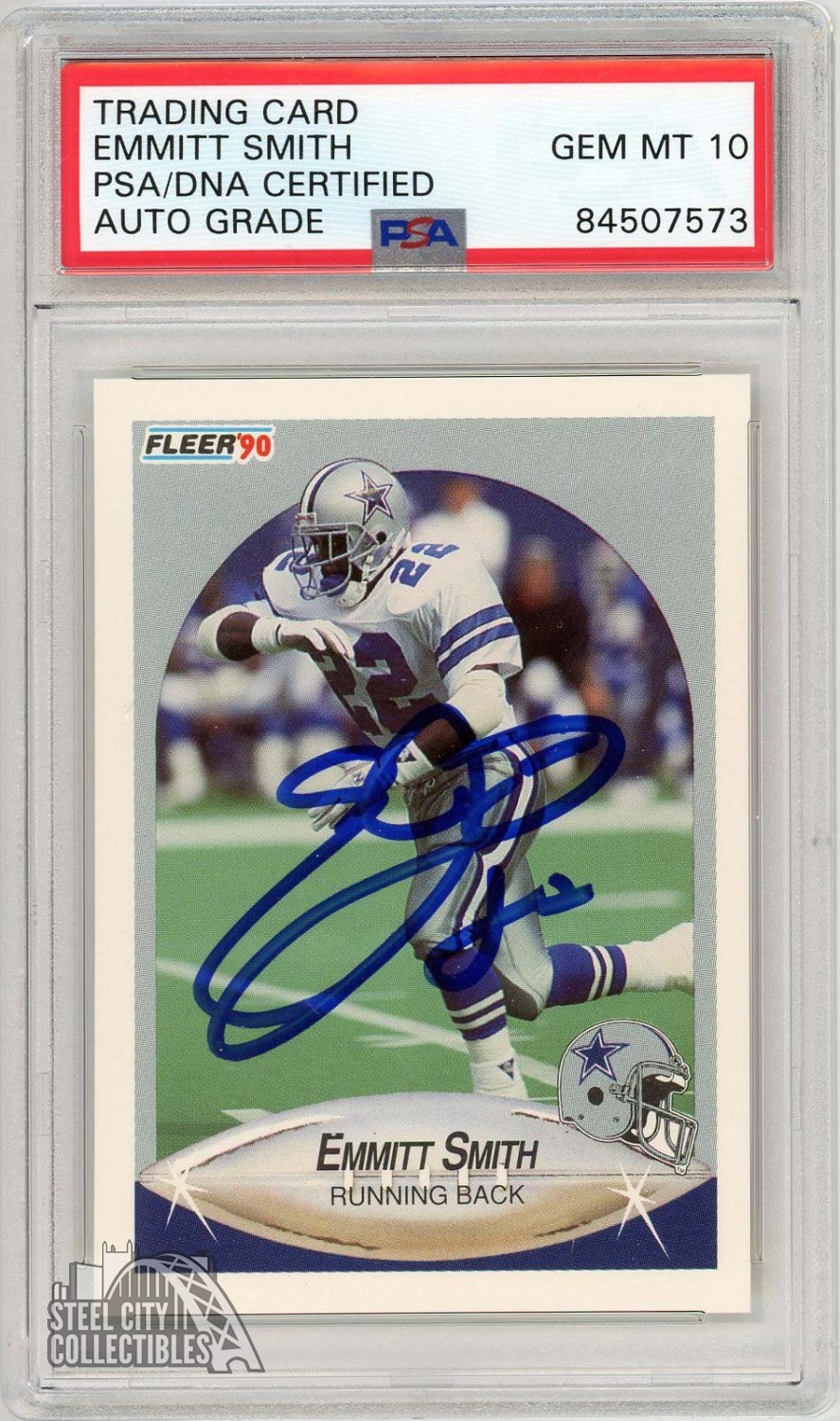Emmitt Smith 1990 Fleer Football Autographed Card #U-40- PSA/DNA 10