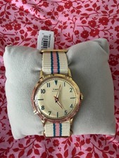 Image of Timex Marlin Ladies Watch With Ivory And Pink Fabric Strap. Brand New.
