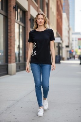 Modisches Heine Jersey-Shirt mit Statement-Print   Schwarz   Gr. 36   NEU