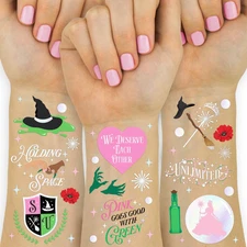 Pink + Green Witch Temporary Tattoos - 50 Iridescent Foil Pcs | Popular Birthday