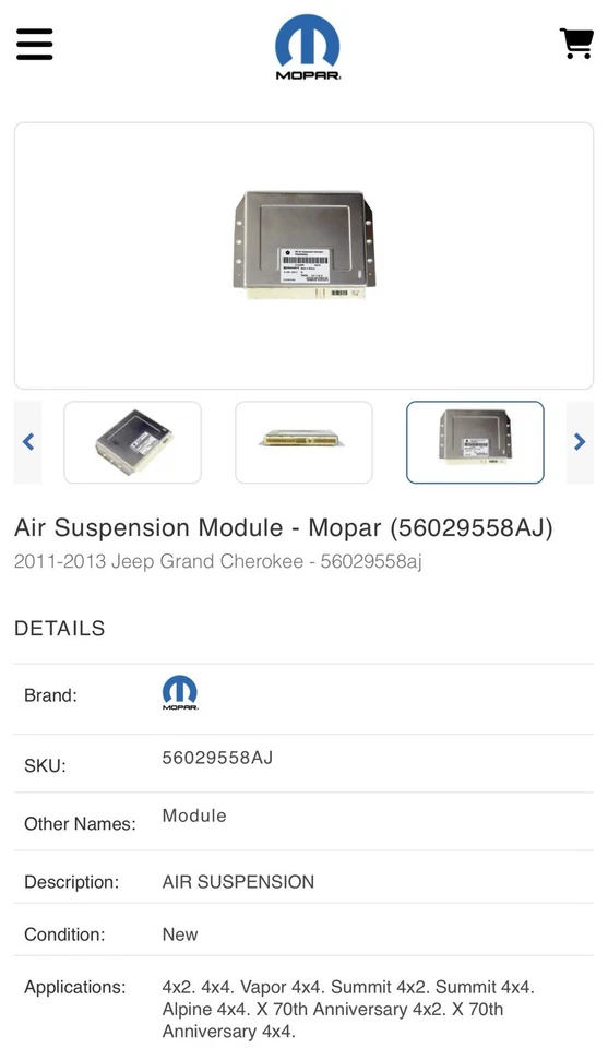 NUEVO Módulo de suspensión neumática genuino Mopar 56029558AJ 11-13 Jeep Grand Cherokee Foto 3 de 4