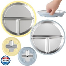 Stainless Steel Toddler Plate with Suction Set of 2, 8  Divided Plates with R