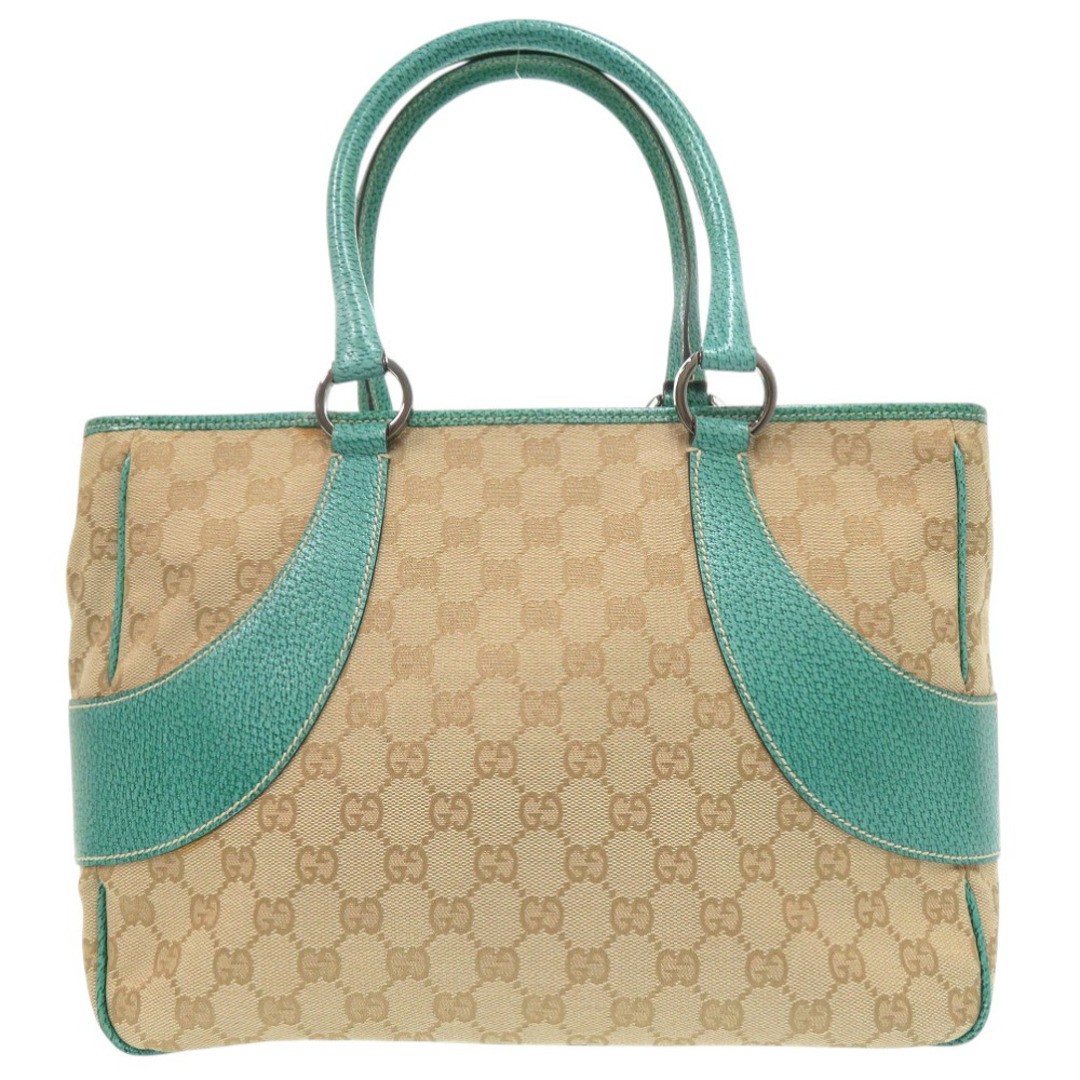 Gucci GG Canvas Tote Bag Beige Green Leather Used-Size Approx 38cm thumbnail 2