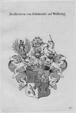 1820 - Schönstätt Wolfring Wappen Adel coat of arms heraldry Kupferstich