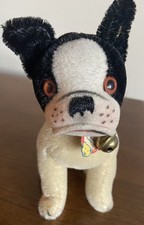 1980s Steiff Bully Dog Black White Mohair Tag Button Replica 1927 ID Jtd Head