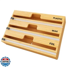 SpaceAid WrapNeat 3 in 1 Wrap Organizer with Cutter and Labels, Plastic Wrap,