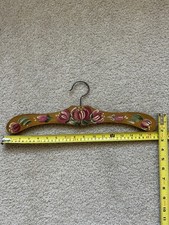 Vintage German Red Brown Floral Pattern Painted Wood Clothes Hanger Boho Decor