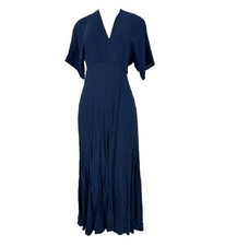 Reformation Small Women Winslow Wrap Dress Formal Gown Navy Blue V-neck E65v