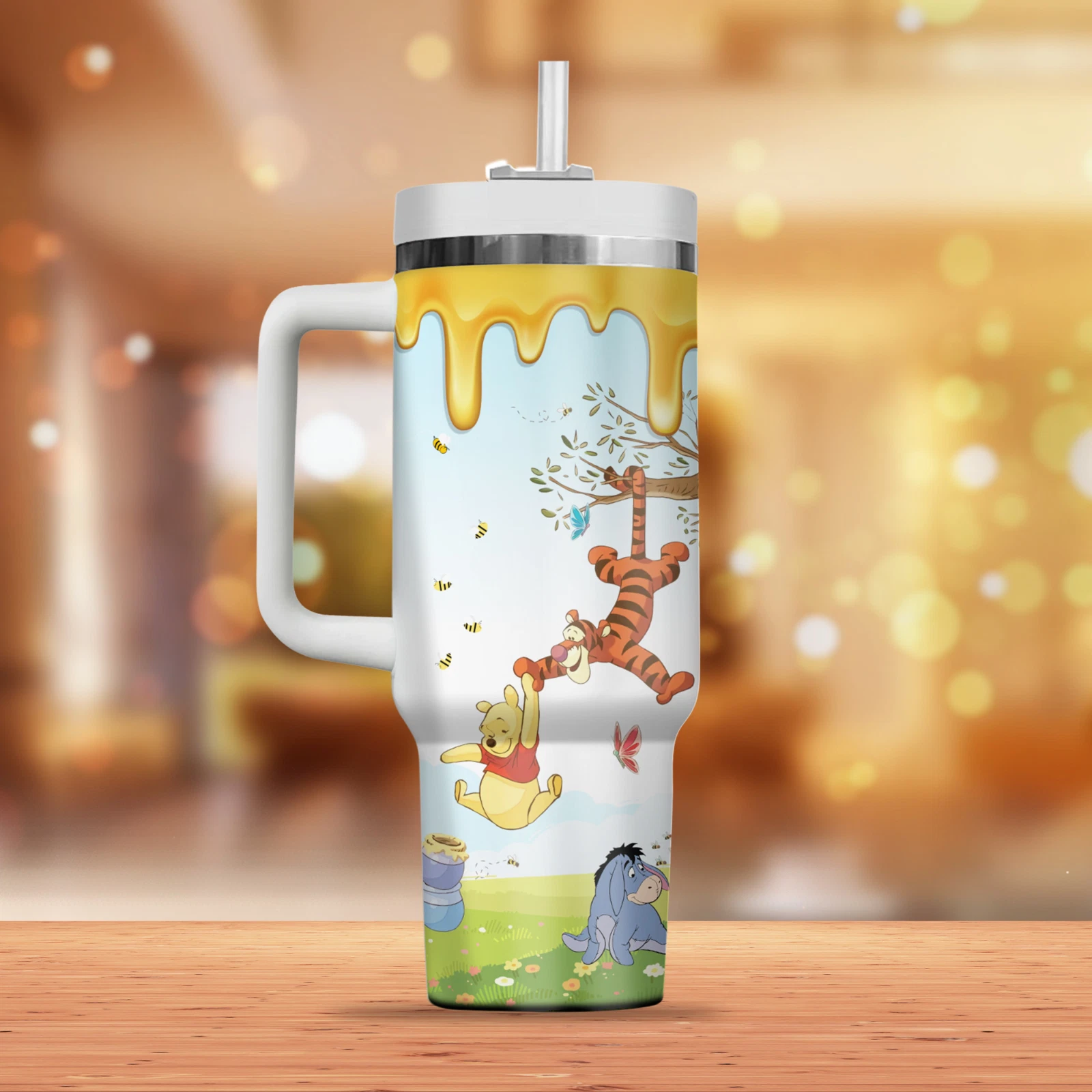 Cartoon Sweet Honey Bear Fan Gift Tumbler 40oz With Handle
