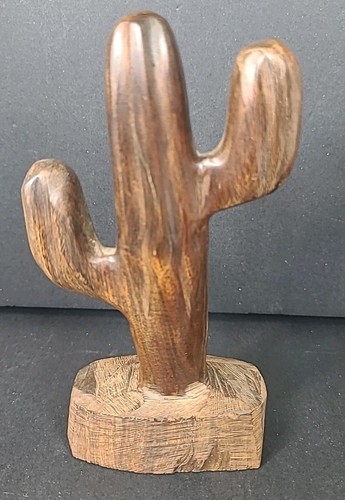 Vintage Saguaro Cactus Carved Wooden Figurine Wood Southwestern Decor 5.5"