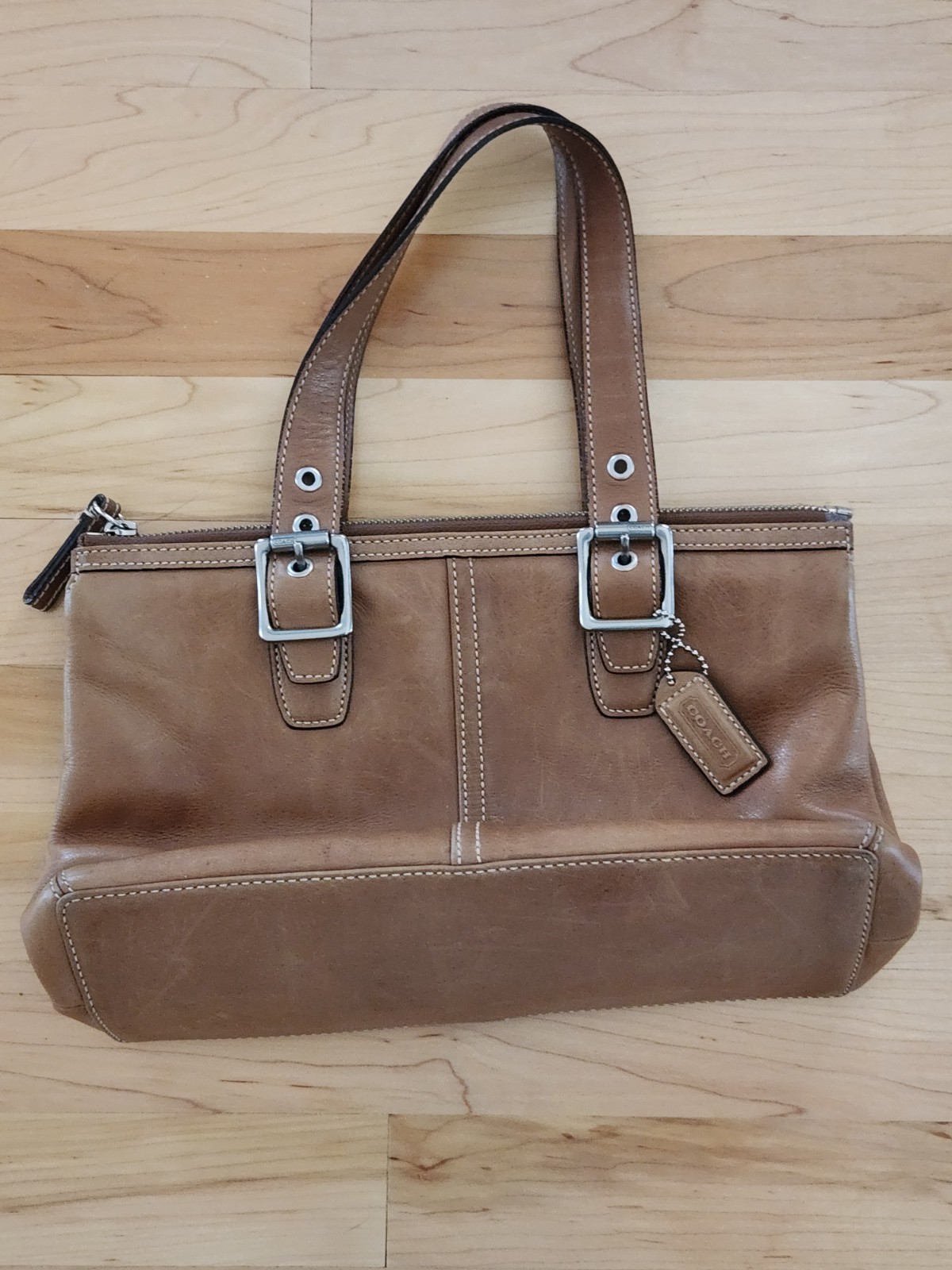 Tan Coach Legacy leather tote satchel bag
