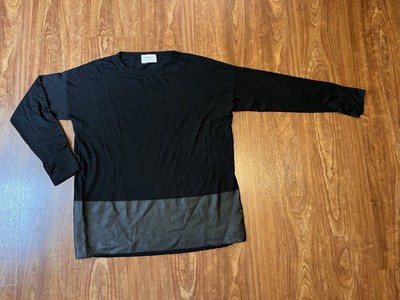 Snobby Sheep Cashmere & Silk faux Leather Black Crew Neck Sweater Size 44 L/XL