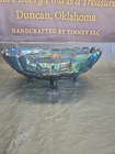 Vintage Carnival Glass Grape & Cable Iridescent Blue Oval Bowl