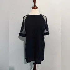 Galexia Trends Women Chic Black Casual Short Dress with Sheer Sleeves Size M