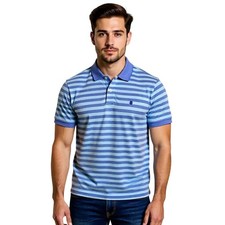 IZOD Mens Striped Short Sleeve Polo Shirt Blue Aqua Breathable Casual MD NWT