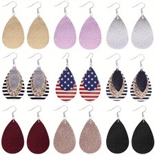 9Pairs Trendy Leather Drop Dangle Earrings Gift for Independence Day Celebration
