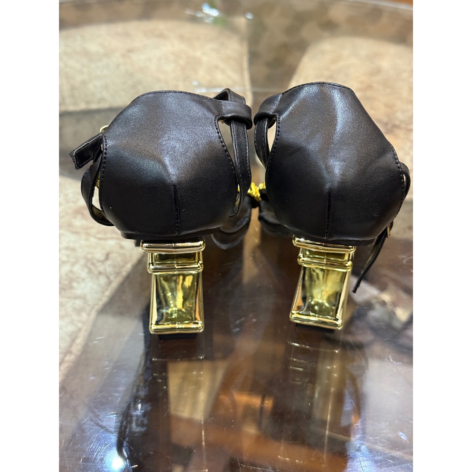 Fendace Fendi x Versace First Gold Heel Sandals Black Leather Medusa Greca 38 image 6
