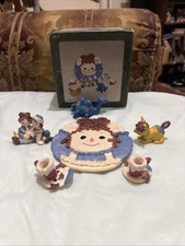Vintage Raggedy Ann and Andy Mini Polystone Resin Tea Set 1997
