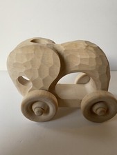 PISLIK Czech RRP $68 Made Childrens Wooden Toy Elephant Wheels Carved Baby