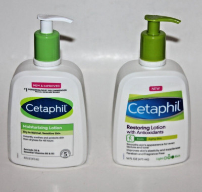 LOT (2) CETAPHIL MOISTURIZING LOTION & RESTORING LOTION ANTIOXIDANTS 16 FL OZ