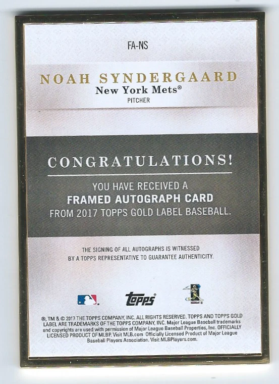 2017 Noah Syndergaard AUTO 19/25 Topps Gold Label Framed Black FA-NS - Image 2 of 2