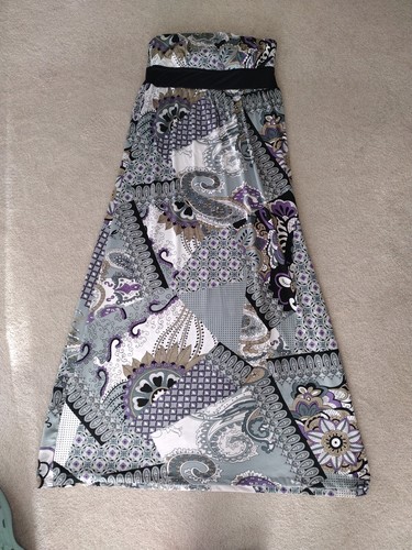 Poetry clothing Sun Dress Women L Purple Gray Summer Paisley Floral Maxi Boho - Picture 4 of 6